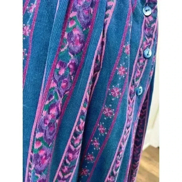 SOLD Vintage 80's Womens 8 Alpenblick Maxi Skirt Corduroy Buttons Floral - Picture 4 of 12